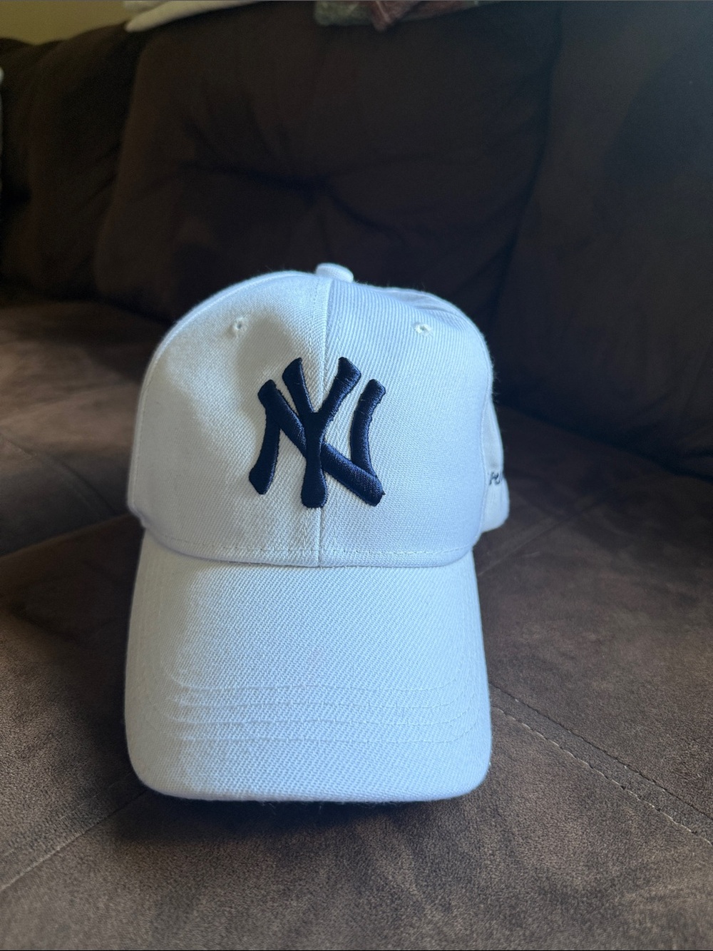 New Era Adult White Cap with Navy NY Logo